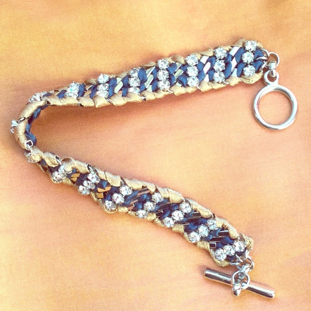 C+I Crystal Studded Ribbon Chain Bracelet